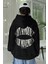 Kadın Siyah Dont Announce Baskılı 3 Iplik Şardonlu Kapüşonlu Oversize Salaş Bol Kesim Hoodie Sweatshirt-1 3