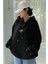 Kadın Siyah Dont Announce Baskılı 3 Iplik Şardonlu Kapüşonlu Oversize Salaş Bol Kesim Hoodie Sweatshirt-1 4