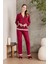 2200 Kadın Uzun Kollu Gömlek Pijama Takımı-Bordo 4