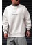 Erkek Kırık Beyaz Krem Ekru Spectacular Baskılı 0 Sıfır Yaka Oversize Salaş Bol Kesim Polar Sweatshirt 1