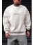 Erkek Kırık Beyaz Krem Ekru Spectacular Baskılı 0 Sıfır Yaka Oversize Salaş Bol Kesim Polar Sweatshirt 2