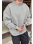 Erkek Düz Gri Basic Baskısız Sıfır Bisiklet Yaka Oversize Salaş Sweatshirt Sweat 1