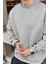 Erkek Düz Gri Basic Baskısız Sıfır Bisiklet Yaka Oversize Salaş Sweatshirt Sweat 2