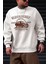 Erkek Kırık Beyaz Krem Ekru Believe Baskılı 0 Sıfır Yaka Oversize Salaş Bol Kesim Polar Sweatshirt 1