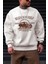 Erkek Kırık Beyaz Krem Ekru Believe Baskılı 0 Sıfır Yaka Oversize Salaş Bol Kesim Polar Sweatshirt 3