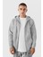 Erkek Gri Melanj Kapüşonlu Fermuarlı 3 Üç Iplik Polar Kanguru Oversize Sweatshirt Zip Up Hoodie 1
