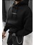 Erkek Siyah Spectacular Baskılı 3 Iplik Şardonlu Kapüşonlu Kanguru Cepli Oversize Salaş Hoodie Sweatshirt 2