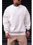 Erkek Düz Kırık Beyaz Krem Ekru Basic Baskısız Sıfır Bisiklet Yaka Oversize Salaş Sweatshirt Sweat 1