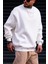 Erkek Düz Kırık Beyaz Krem Ekru Basic Baskısız Sıfır Bisiklet Yaka Oversize Salaş Sweatshirt Sweat 2