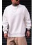 Erkek Düz Kırık Beyaz Krem Ekru Basic Baskısız Sıfır Bisiklet Yaka Oversize Salaş Sweatshirt Sweat 4