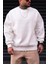 Erkek Düz Kırık Beyaz Krem Ekru Basic Baskısız Sıfır Bisiklet Yaka Oversize Salaş Sweatshirt Sweat 5