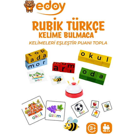 Edoy Rubik Türkçe Zeka Eğitici Kutu Bulmaca Oyunu Parmak ve Göz Becerisi Geliştirme