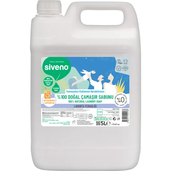 Siveno Doğal Çamaşır Sabunu Bitkisel Deterjan Yumuşatıcı Gerektirmez Konsantre Vegan 5000 ml