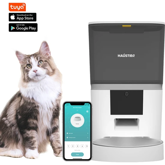 Haustier QQ003 Akıllı Kedi/köpek Otomatik Mama Kabı, App-Wifi ile Uzaktan Kontrol, Öğün Planlama,porsiyon Belirleme,6lt Hazne, Metal Kase