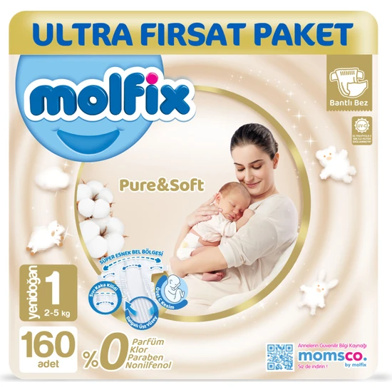 Molfix Pure & Soft 1 Beden Yenidoğan 160 Adet