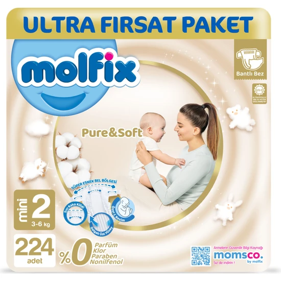 Molfix Pure & Soft Bebek Bezi 2 Beden Mini 224 Adet