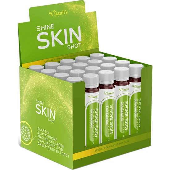 Shine Skin Shot - Cilt Vitamini, Marine Collagen, Elastin, Hyaluronic Acid, Glutathione , Balık Kolajeni