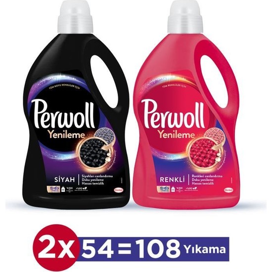 Perwoll 3 lt Hassas Bakım Sıvı Çamaşır Deterjanı 2'li Set Siyah ve Renkli Yenileme ile 108 Yıkama