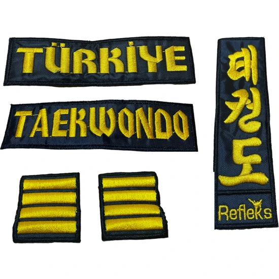 Refleks Spor Kuşak Nakış Taekwondo + Türkiye + Korece Taekwondo + 2 Adet 4.dan Çizgi Arma 4.dan Takım