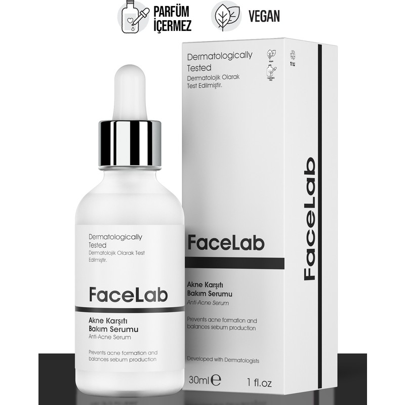 Facelab Akne Karşıtı Serum 30 ml – Yağlı ve Akneye Eğilimli Ciltler İçin Retinol ve Çay Ağacı Yağı İçerikli