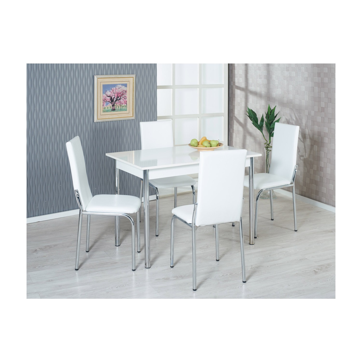 Jumbo Sabit Beyaz Masa Beyaz Deri Sandalye Takım Çelik Jumbo Sabit Beyaz Masa Beyaz Deri Sandalye Takım Çelik