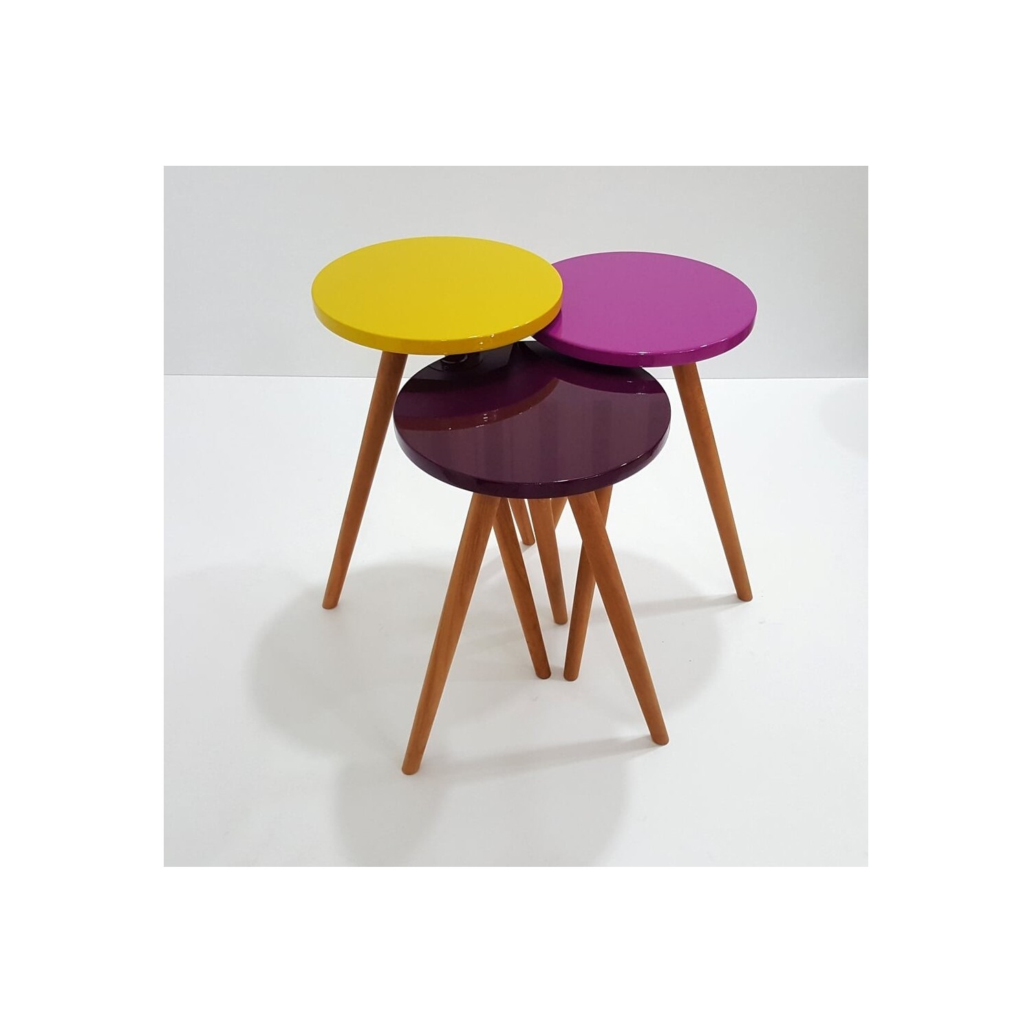 Sanal Mobilya Truva 3Lü Zigon Sehpa Sarı Mor Mürdüm Gm38Cy Fiyatı