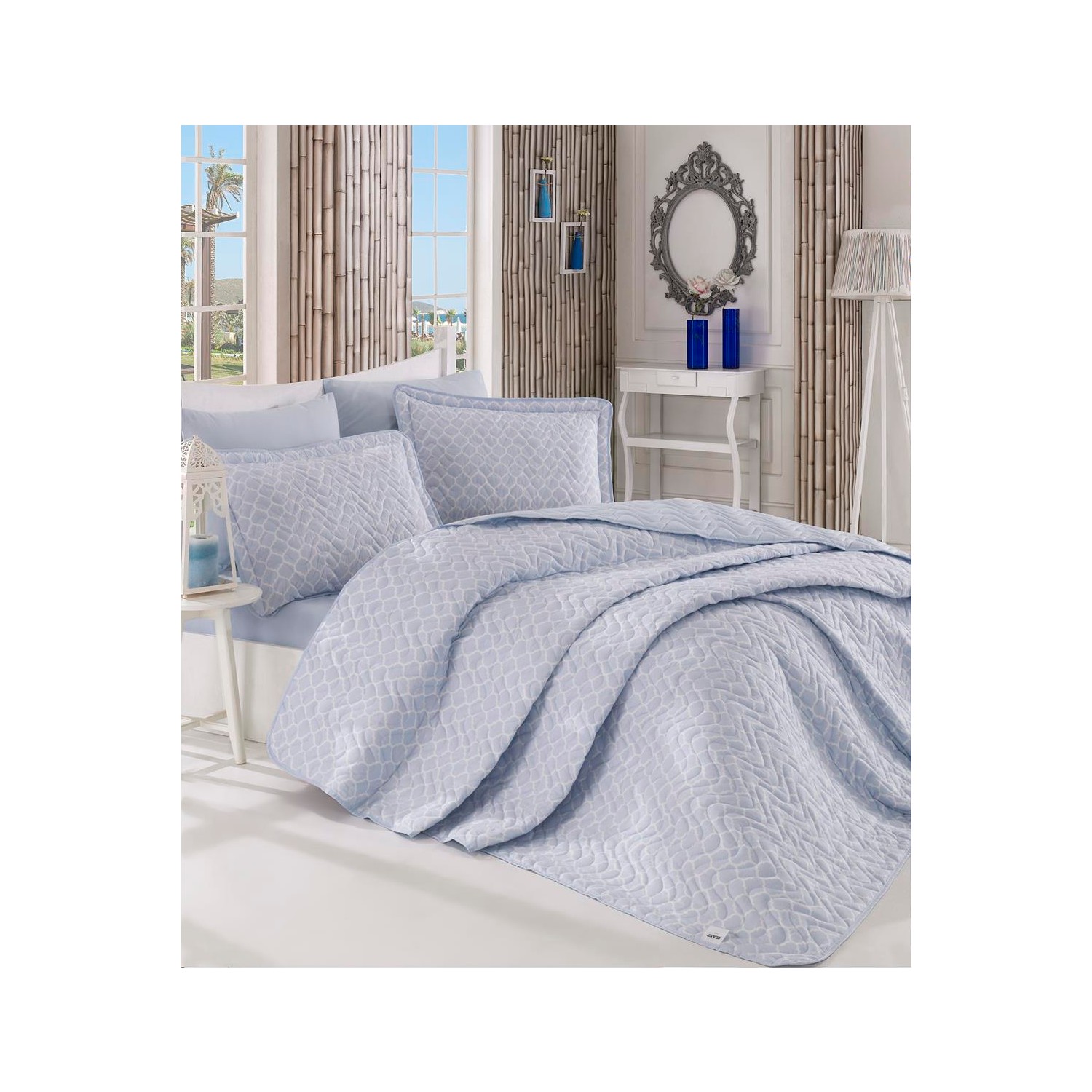 Melanyv1 Çift Kisilik Multi Yatak Örtüsü Seti Mavi Fiyatı