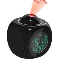 Trendelektro Çalar Saat Projektörlü Termometreli Led Işıklı Çok Fonksiyonlu Dijital Masa Saati Siyah