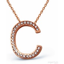 Argentum Concept Zirkon Taşlı Gümüş C Harfi Kolye