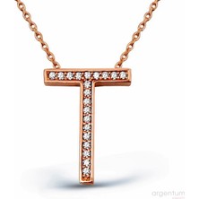 Argentum Concept Zirkon Taşlı Gümüş T Harfi Kolye