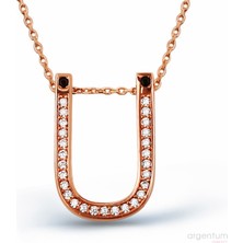 Argentum Concept Zirkon Taşlı Gümüş Ü Harfi Kolye