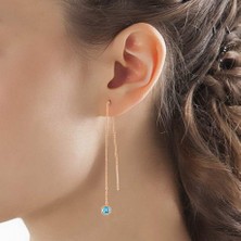 Argentum Concept Mavi Zirkon Taşlı Gümüş Rose Zincir Küpe