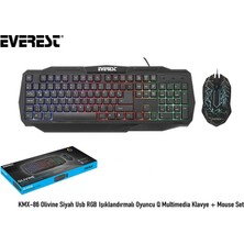 Everest KMX-86 Olivine Siyah Usb RGB Işıklandırmalı Oyuncu Q Multimedia Klavye + Mouse Set