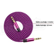 Diwu AUX Stereo 3.5mm Data Ses Örgü Kablo Pembe