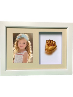 Küçük İzler Beyaz Çerçeveli Resimli, Aljinat ile 3 boyutlu Çocuk El İzi Heykeli Kalıp Seti