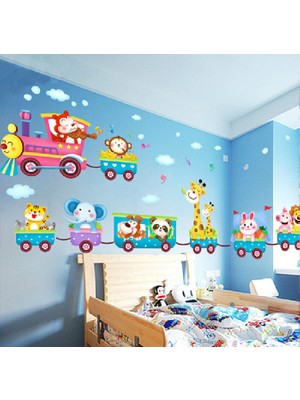 BigWall Büyük Boy Neşeli Hayvanlar Treni Duvar Stickerı Happy Animals Train Wall Sticker
