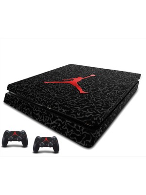 Stickermarket PS4 Slim NBA Sticker Seti Siyah Kırmızı Renkli Özel Desenli Oyun Aksesuarı