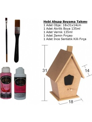 Hobi Ahşap Boyama Objesi Kuş Evi L Başlangıç Seti No:1