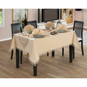 Fransız Güpürlü Kdk Kumaş 160 x 220 Cm Masa Örtüsü - Cappuccino