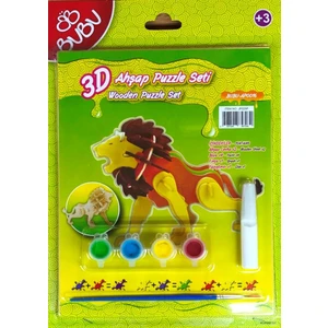 3D Ahşap Puzzle+Boyama Seti (Aslan)