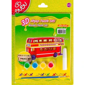 3D Ahşap Maket Puzzle + Boyama Seti (Otobüs)