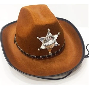 PartiStok Çocuk Kovboy Şapkası Sheriff Şapkası Kahverengi