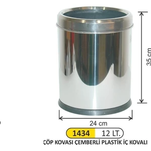 Arı Metal Ofis Tipi İç Kovalı Çemberli Paslanmaz Çöp Kovası 12 L 1434