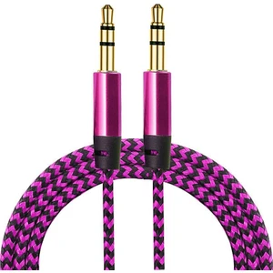 AUX Stereo 3.5mm Data Ses Örgü Kablo Pembe