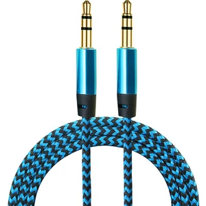 AUX Stereo 3.5mm Data Ses Örgü Kablo Mavi