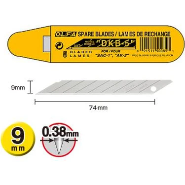 Olfa DKB-5 30 Derece Açılı Maket Bıçağı Yedeği 9 mm Ahşap Malzemeden 5