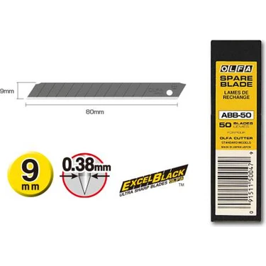 Olfa Abb-50 Ekstra Keskin Black Seri Dar Maket Bıçağı Yedeği 50'Li