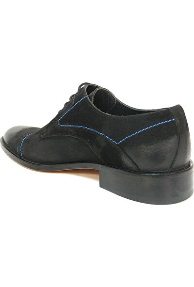 Ekici 3803 Siyah Saks Mavi Deri Bağcıklı Kösele Erkek Ayakkabı