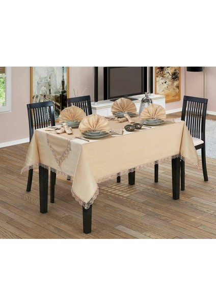 Fransız Güpürlü Kdk Kumaş 160 x 220 Cm Masa Örtüsü - Cappuccino