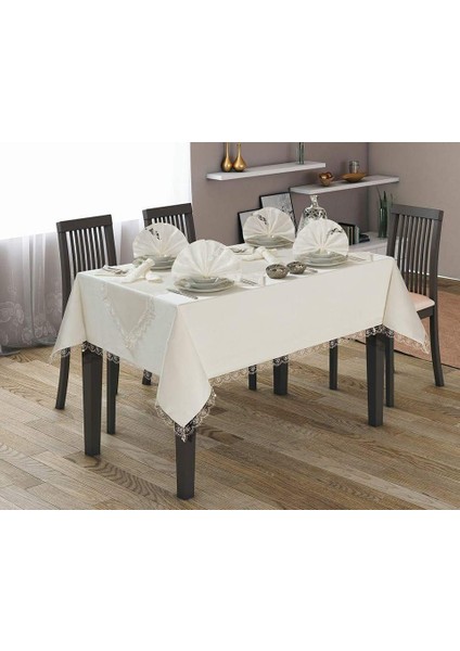 Fransız Güpürlü Kdk Kumaş 160 x 220 Cm Masa Örtüsü - Krem